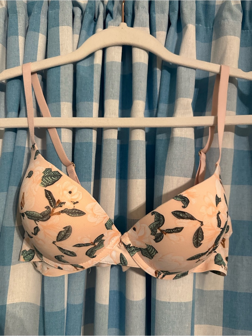 Floral Print Light Pink Push-Up Bra